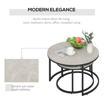Lot de 2 tables basses modernes avec base en métal pour salon, gris ciment