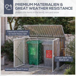 Abri à poubelles d'extérieur avec double porte et aérations, pour 2 poubelles, gris foncé