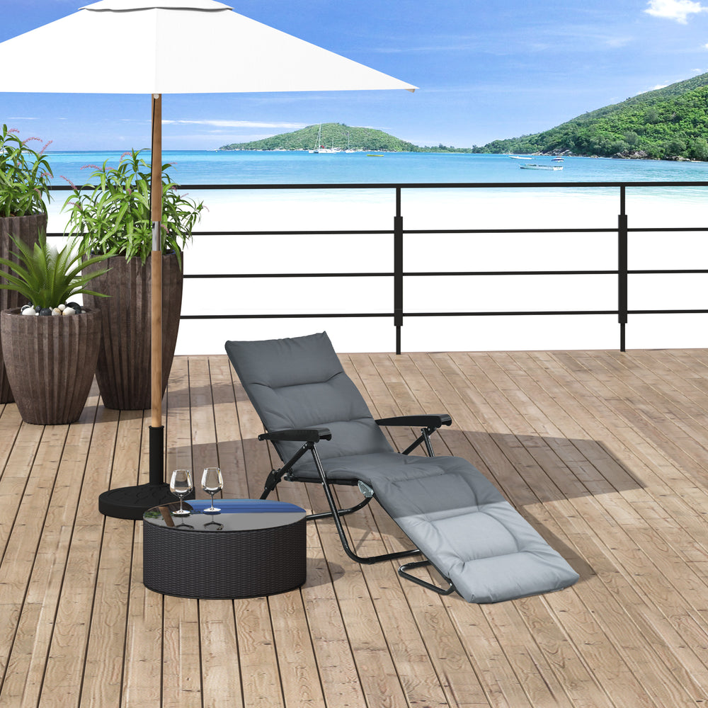 Chaise longue inclinable avec dossier réglable 6 positions, grise