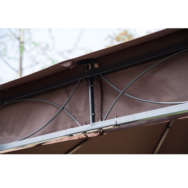 10x10ft Steel Garden Gazebo Patio Canopy Outdoor Event Party Tent Backyard Sun Shelter with Curtain Coffee