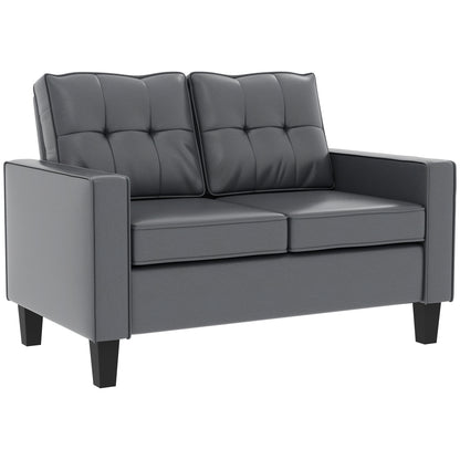 Upholstered faux leather loveseat with armrests, pocket spring cushion, gray