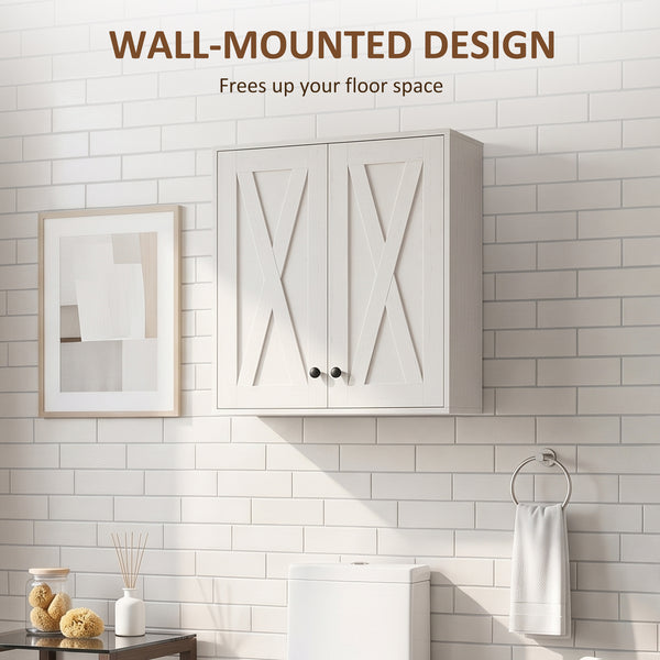 Armoire murale de salle de bain avec 2 portes et tablettes ajustables, blanc
