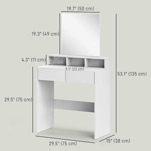 Coiffeuse avec miroir, tiroirs et compartiments, blanche