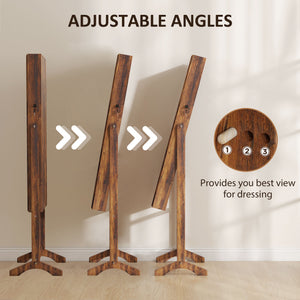 Armoire à bijoux verrouillable avec éclairage LED et rangement, marron rustique