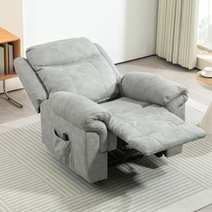 Fauteuil inclinable manuel avec massage par vibrations, poches latérales, en microfibre grise