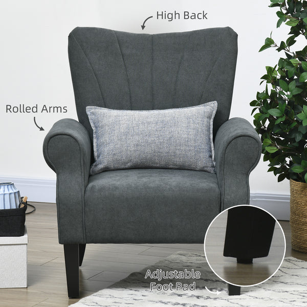 Fauteuil d'appoint moderne en tissu avec pieds en bois, gris foncé