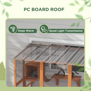 Cat enclosure with waterproof roof, resting niche and platforms, orange