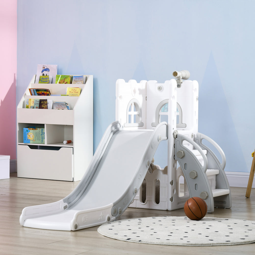 Toboggan 4 en 1 pour tout-petits avec panier de basket, gris