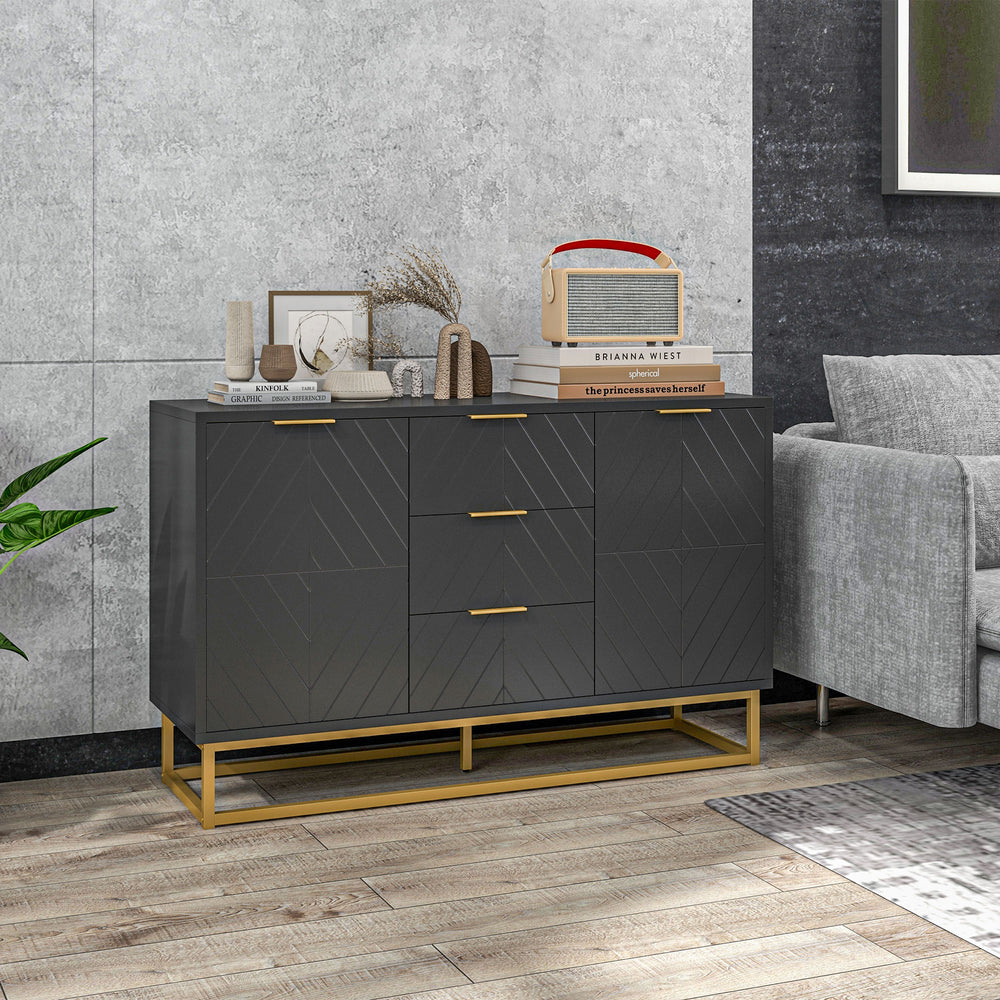 Buffet de rangement avec 3 tiroirs, étagères et portes réglables, noir