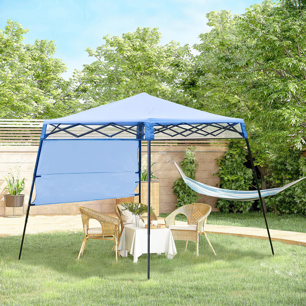 Toit de jardin pliable 7 x 7 avec sac à dos et pieds réglables, bleu et noir
