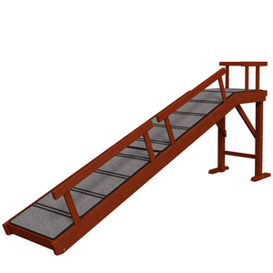 Wooden access ramp with non-slip mat and removable safety barriers