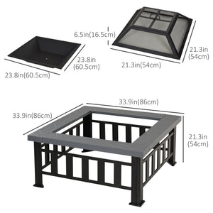 Foyer au bois carré 34" en acier portable avec pare-étincelles, noir
