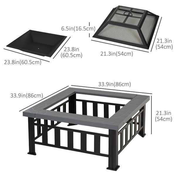 Foyer au bois carré 34" en acier portable avec pare-étincelles, noir