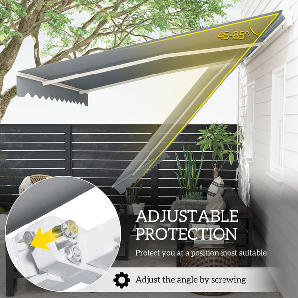 10x8ft Patio Awning Manual Retractable Sun Shade Aluminum Frame Grey
