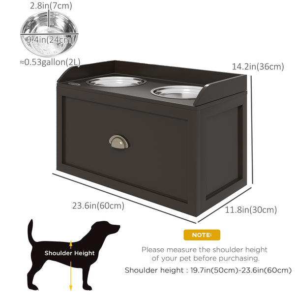 Raised Dog Bowls with Storage, 2 Stainless Steel Bowls, Coffee Color