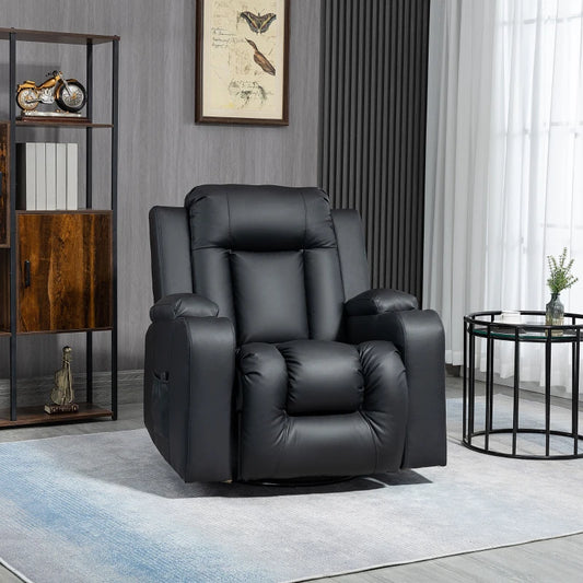 Fauteuil inclinable massant, pivotant à 360°, rembourré en cuir synthétique, noir