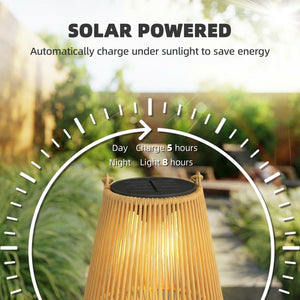 2-Pack Waterproof Solar Wicker Lanterns, Hanging Outdoor Lanterns with Auto On/Off and Handles, Brown