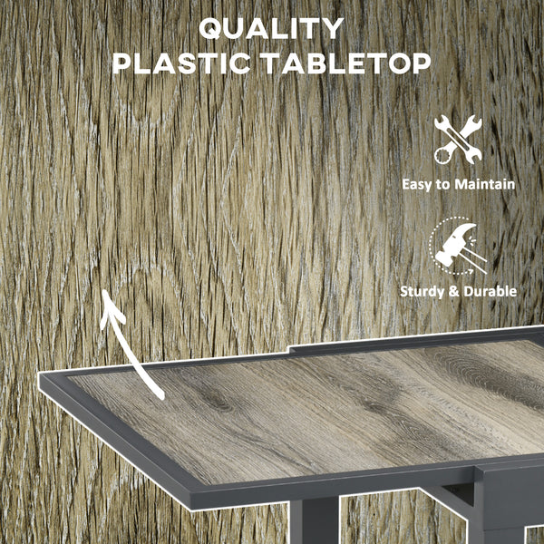 Extendable dining table with aluminum frame and plastic top, beige