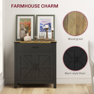 Buffet de rangement de cuisine de style campagnard avec tiroir et étagère, noir