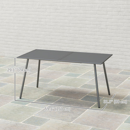Outsunny Rectangular Dining Table for 6 People, Steel Slatted Outdoor Table for Lawn and Garden, 150 x 80 x 74 cm, Grey