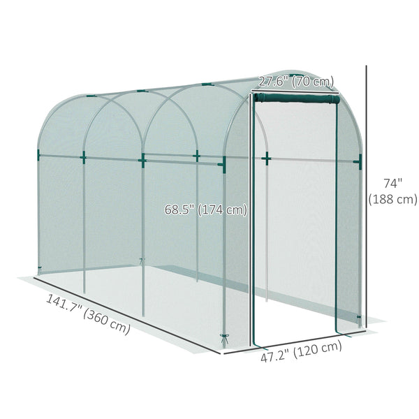 Plant protection tent with zippered door, green