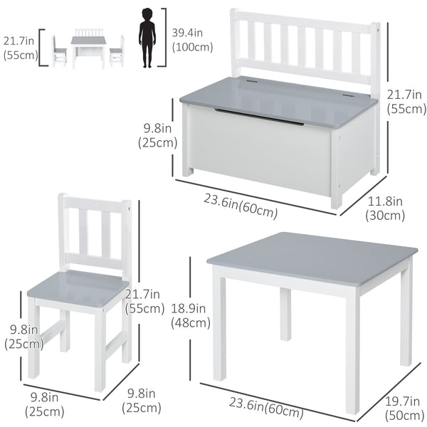 Set of 4 wooden children's chairs and benches with storage for toddlers