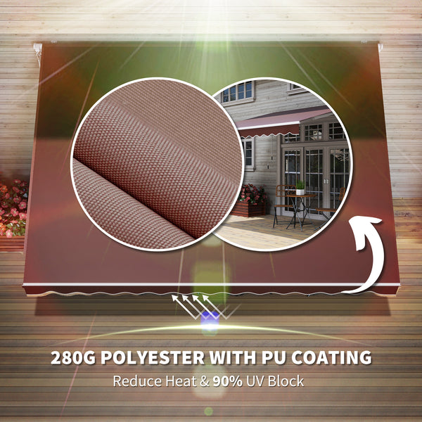 12' x 8' Retractable Patio Awning Sunshade Shelter w/ Manual Crank Handle UV & Water-Resistant for Deck Balcony Coffee