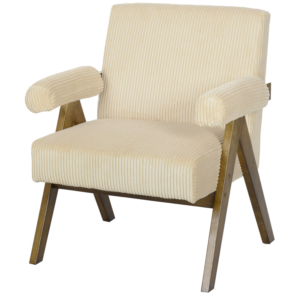 Fauteuil d'appoint en velours côtelé avec assise large et accoudoirs rembourrés, beige