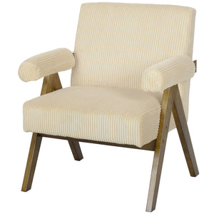 Fauteuil d'appoint en velours côtelé avec assise large et accoudoirs rembourrés, beige