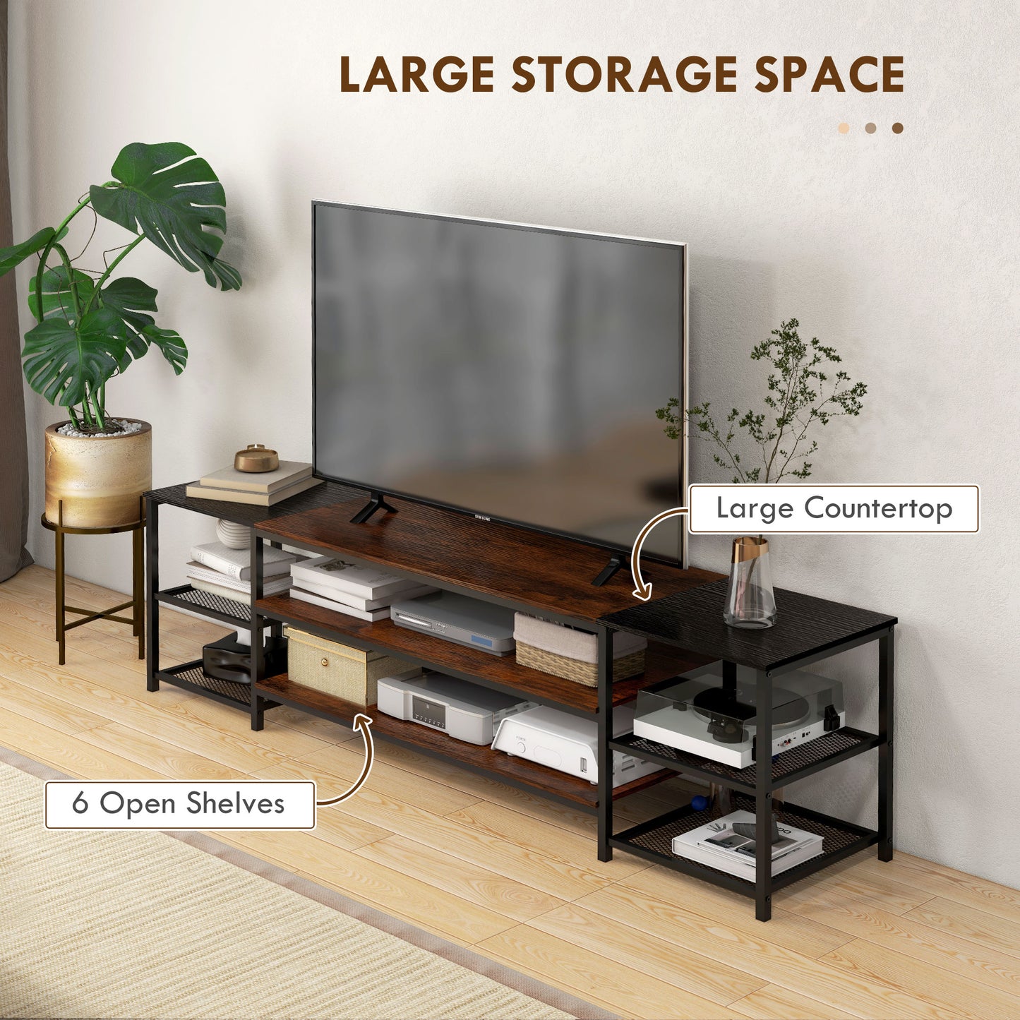 HOMCOM Industrial TV Stand, TV Cabinet for TVs up to 80 inches with Storage Shelf and Steel Frame