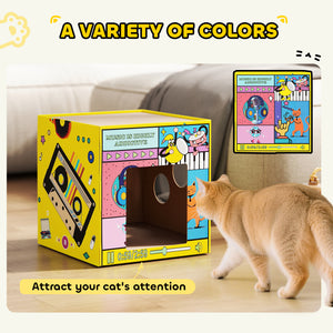 Maison pour chat 2 en 1 en carton avec planche à griffer et herbe à chat