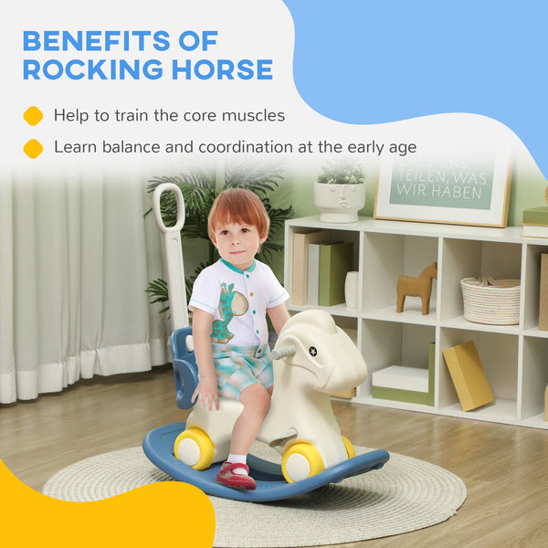 4-in-1 Kids Rocking Horse with Removable Balance Board and Push Handle, Blue