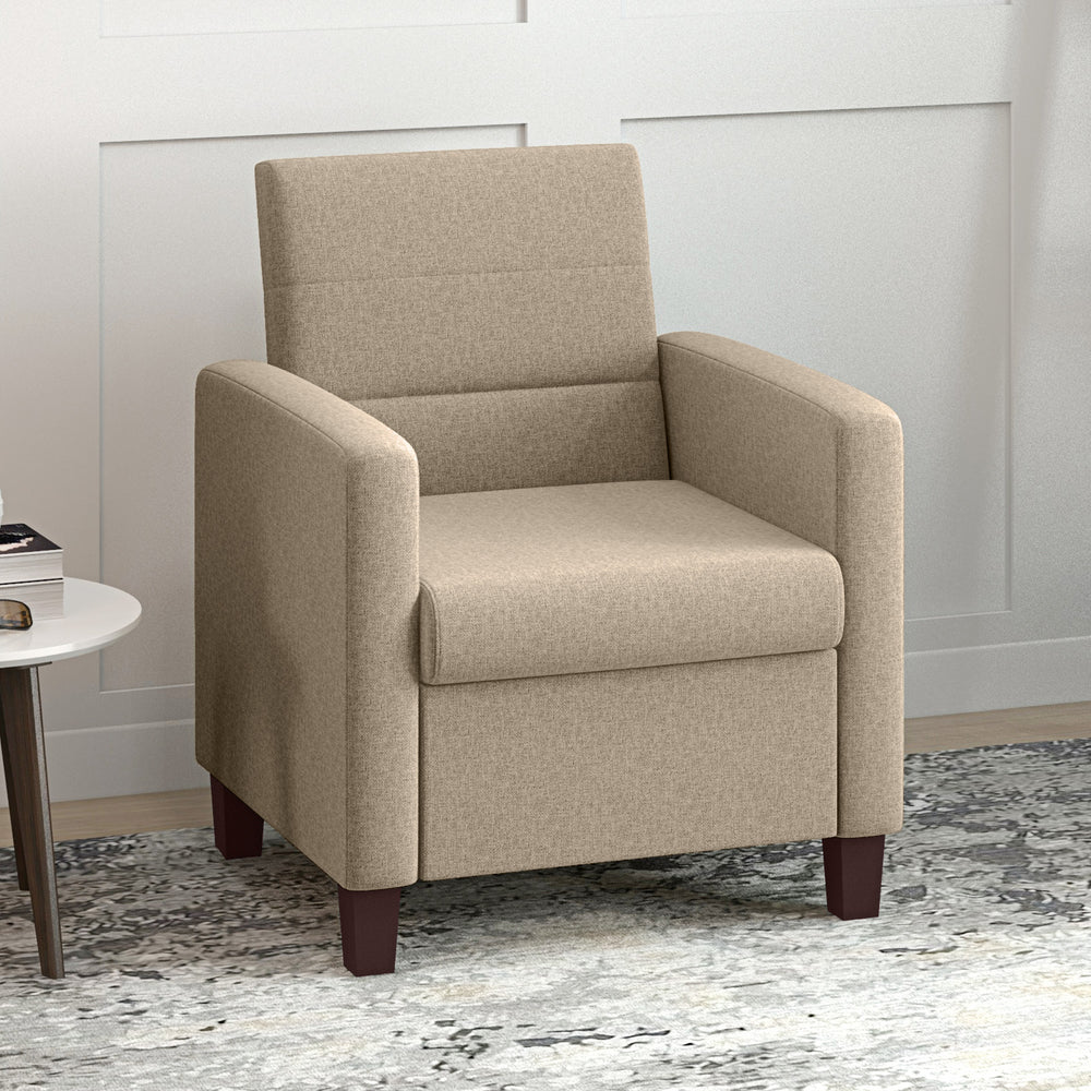 Fauteuil en tissu avec coussin d'assise et patins antidérapants, marron clair
