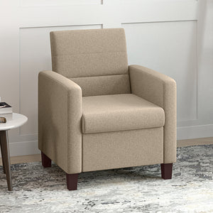 Fauteuil en tissu avec coussin d'assise et patins antidérapants, marron clair