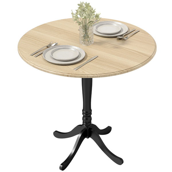Table à manger pour 2 à 4 personnes, ronde moderne avec pied central en acier, 80 cm, bois naturel et noir