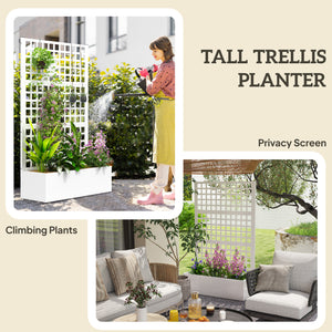 Jardinière surélevée galvanisée avec treillis pour plantes grimpantes, blanche