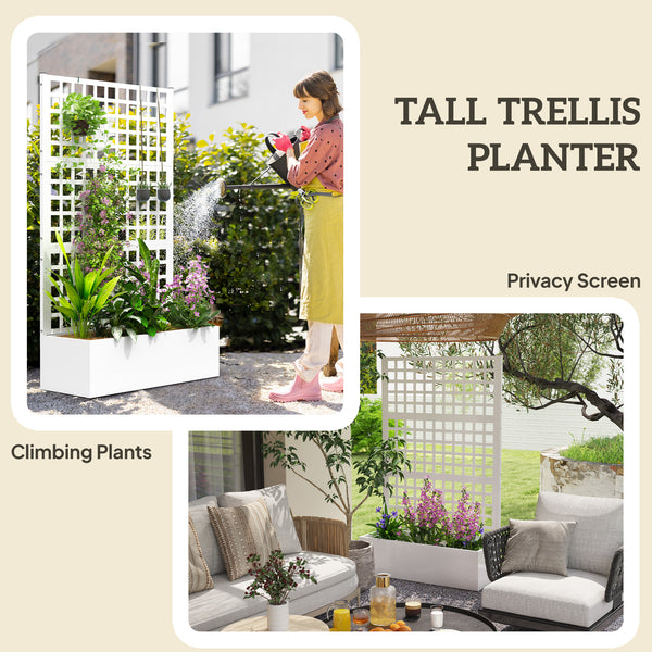 Jardinière surélevée galvanisée avec treillis pour plantes grimpantes, blanche