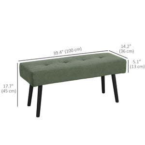Banc ottoman rembourré en velours côtelé avec pieds en acier, vert