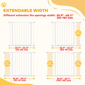 Pressure Fit Dog Gate Pet Barrier for stairs doorway, 29.9''- 42.1'' Width White