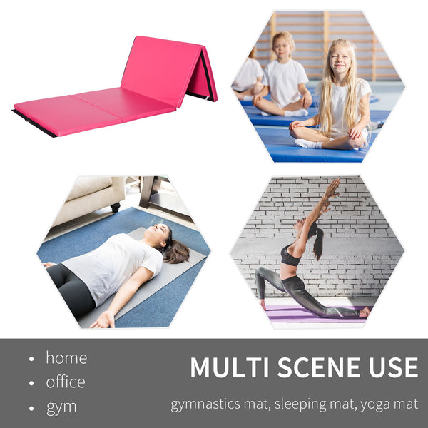 Tapis de gymnastique pliable 4'x10'x2'' avec poignées de transport, rose