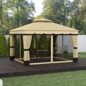 Outsunny 10' x 12' Double Roof Patio Gazebo Canopy, Outdoor Gazebo Shelter with Netting &amp; Curtains, for Garden, Lawn and Deck |