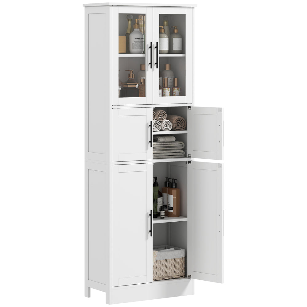 Meuble de rangement de salle de bain avec portes vitrées et étagères réglables, blanc