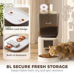 Automatic Cat Feeder, 2.4G WiFi, Smart APP Control, 8L Pet Feeder Dispenser, 1-10 Meals with 10s Meal Call Back