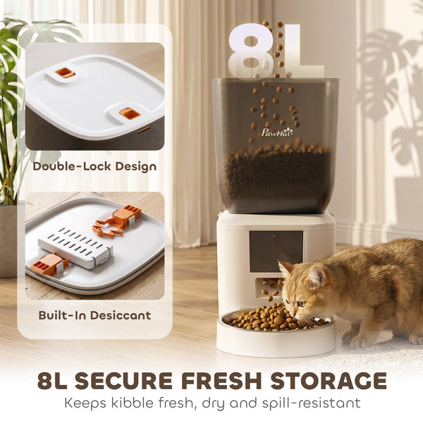 Automatic Cat Feeder, 2.4G WiFi, Smart APP Control, 8L Pet Feeder Dispenser, 1-10 Meals with 10s Meal Call Back