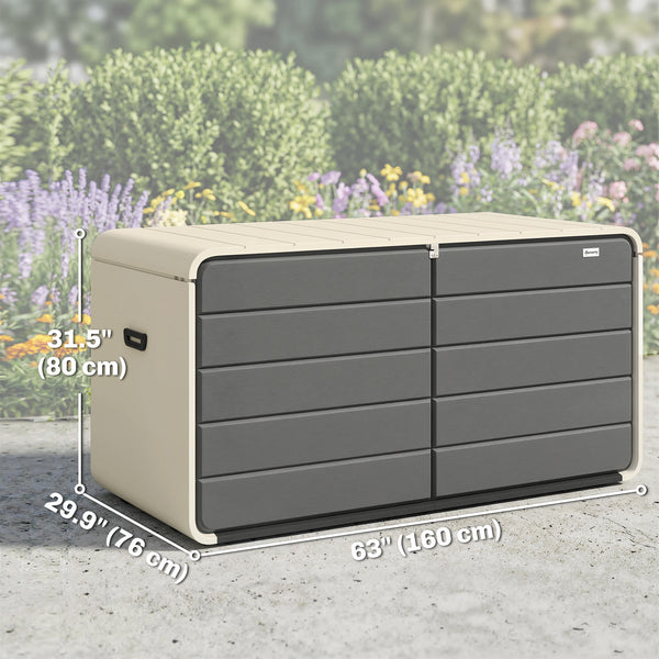 Coffre de rangement extérieur avec couvercle verrouillable et roulettes, 757 L