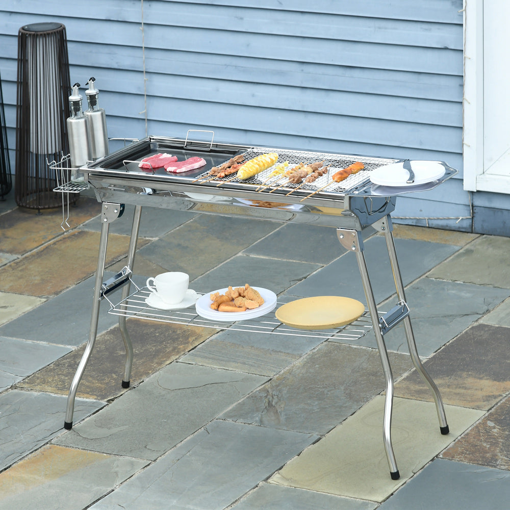 Barbecue portable à charbon de bois en acier inoxydable