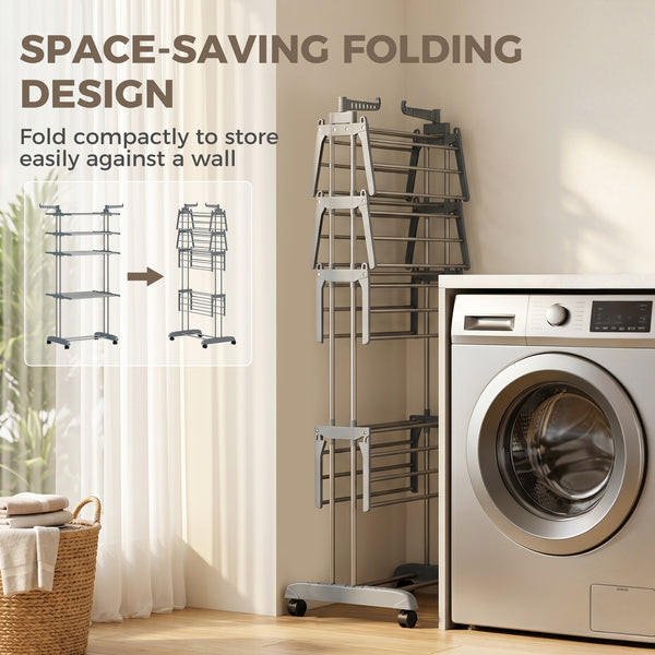 Séchoir à linge pliable à 5 niveaux sur roulettes, gris