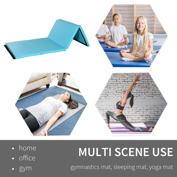 Tapis de gymnastique pliable de 1,22 m x 2,42 m x 5,1 cm avec poignées de transport, bleu clair
