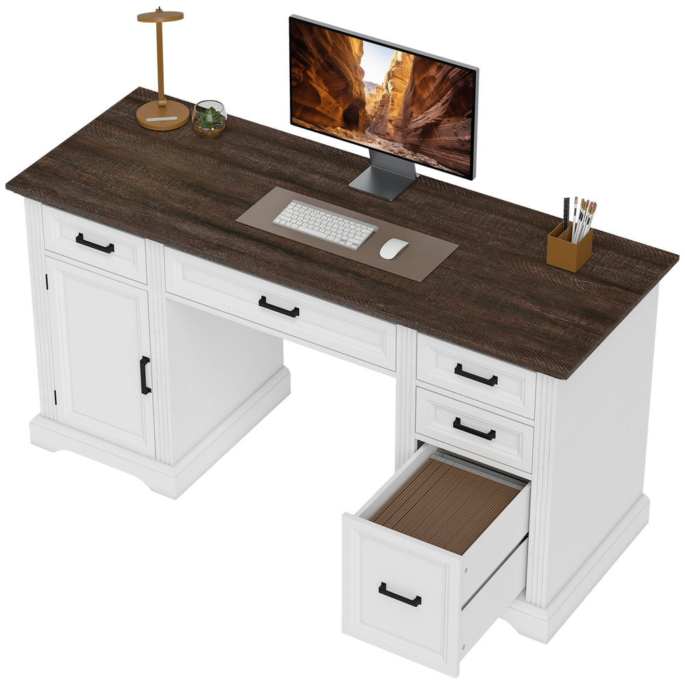 Country-style desk with soft-close drawers, white