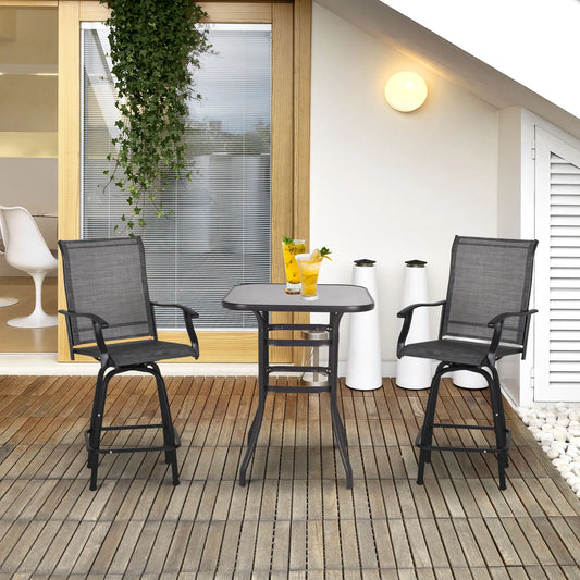 Outsunny 3 Piece Outdoor Patio Bar Set 2 Swivel Stool and 1 Bistro Table All-Weather Metal Frame for Balcony Backyard Deck Gray |